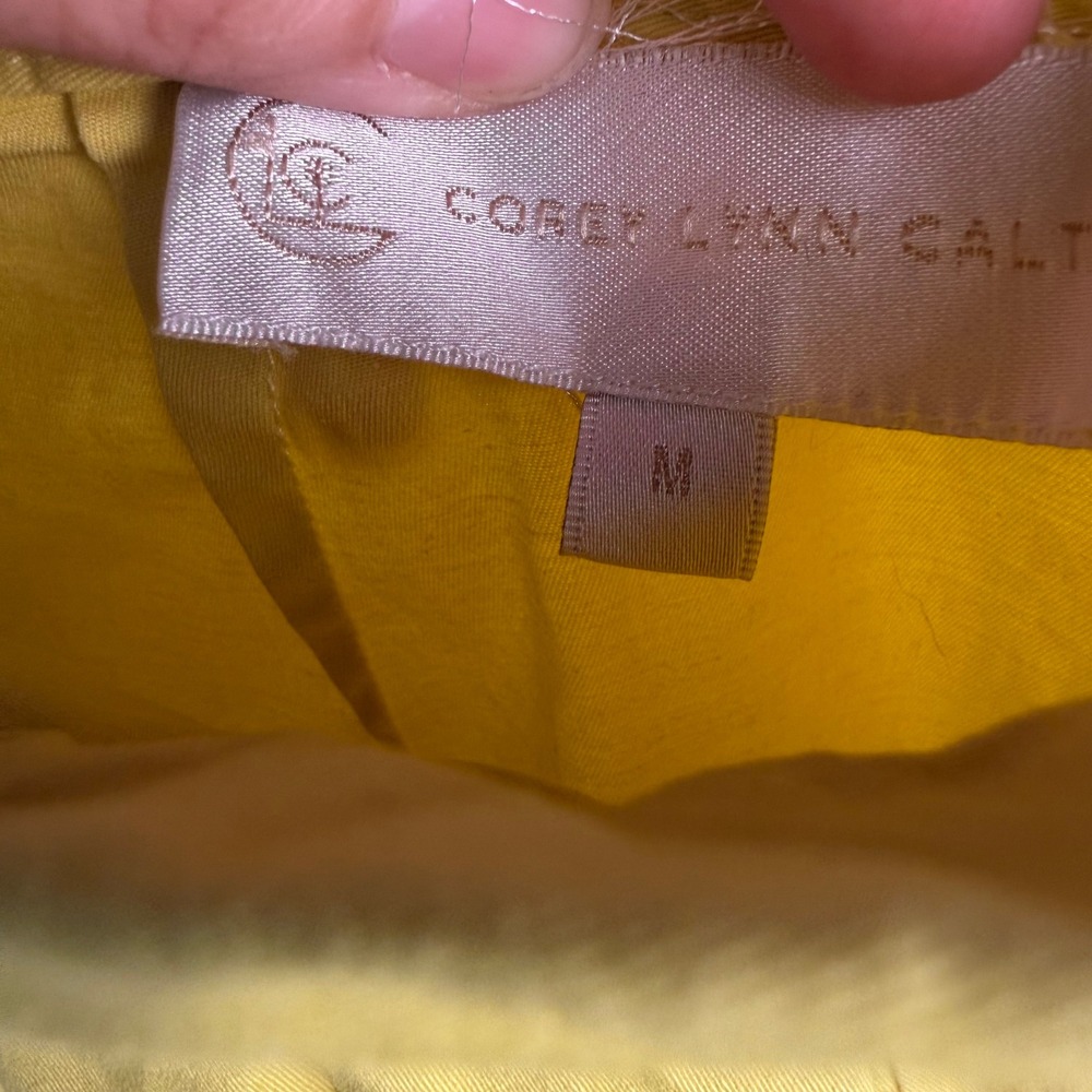 Corey Lynn Calter Yellow Ultra Wide Leg Pleated Cotton Pants Medium Colorful - Picture 10 of 11